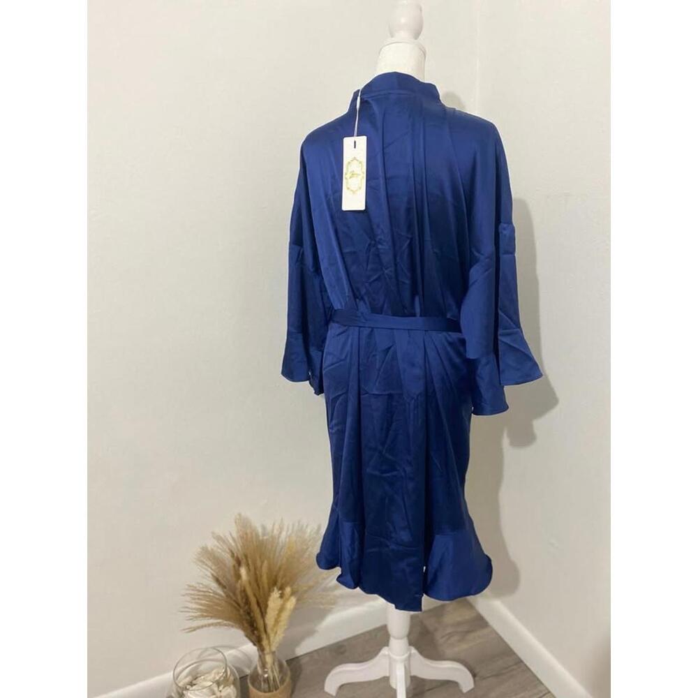 Zexxxy-Elegant Satin Blue Robe w Ruffle Sleeves-XL-New(0044)